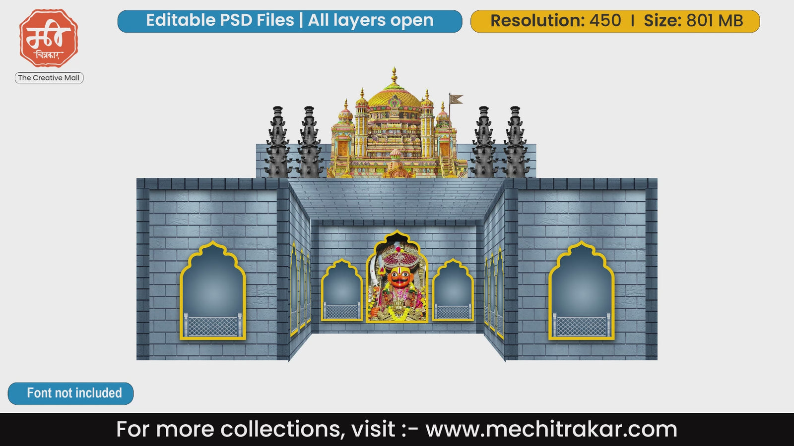 Traditional stone fort Khandoba 5 Side Decoration editable psd template for festive decor