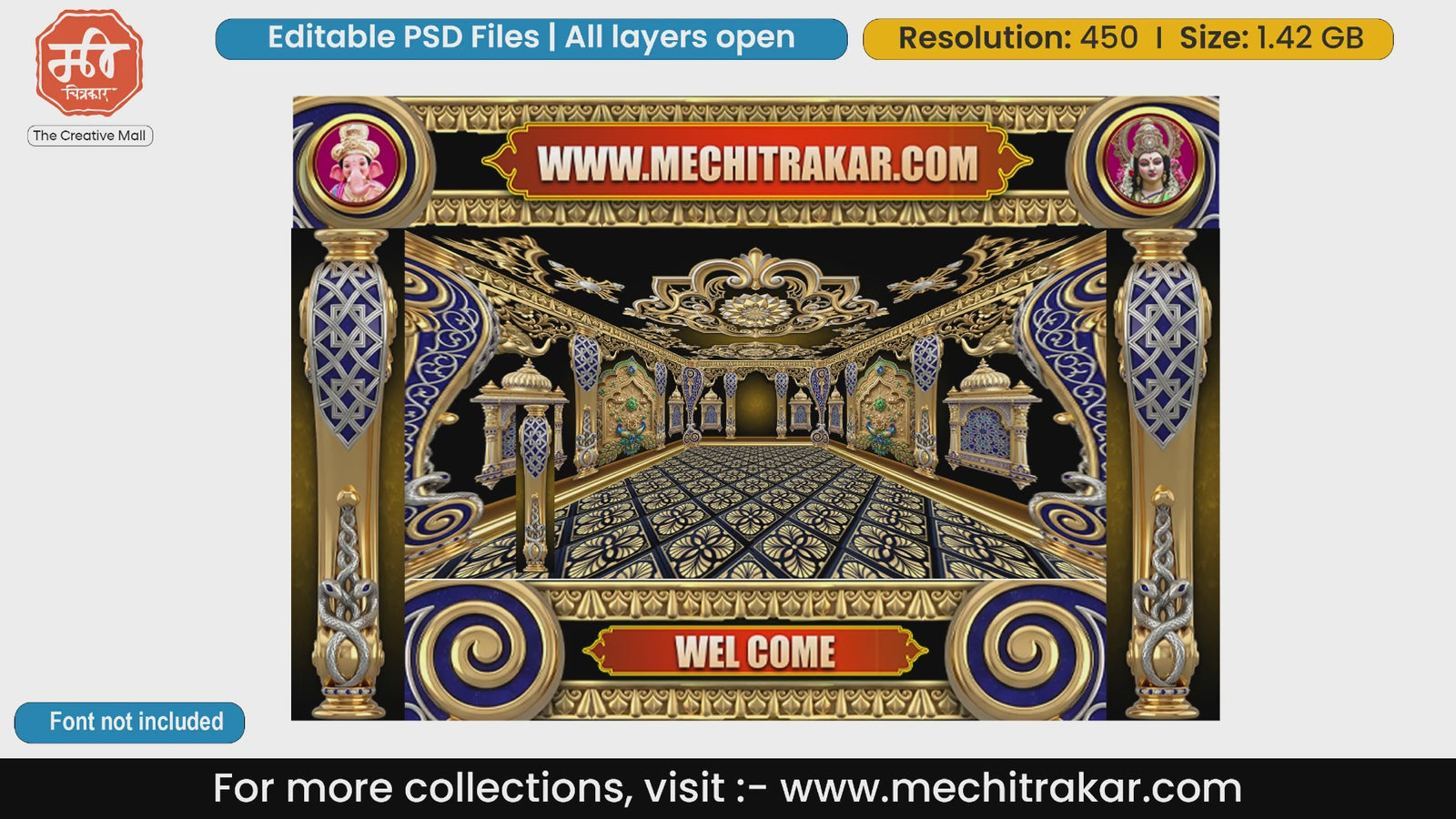Ornate Blue Pillar Festive Event Backdrop Editable PSD
