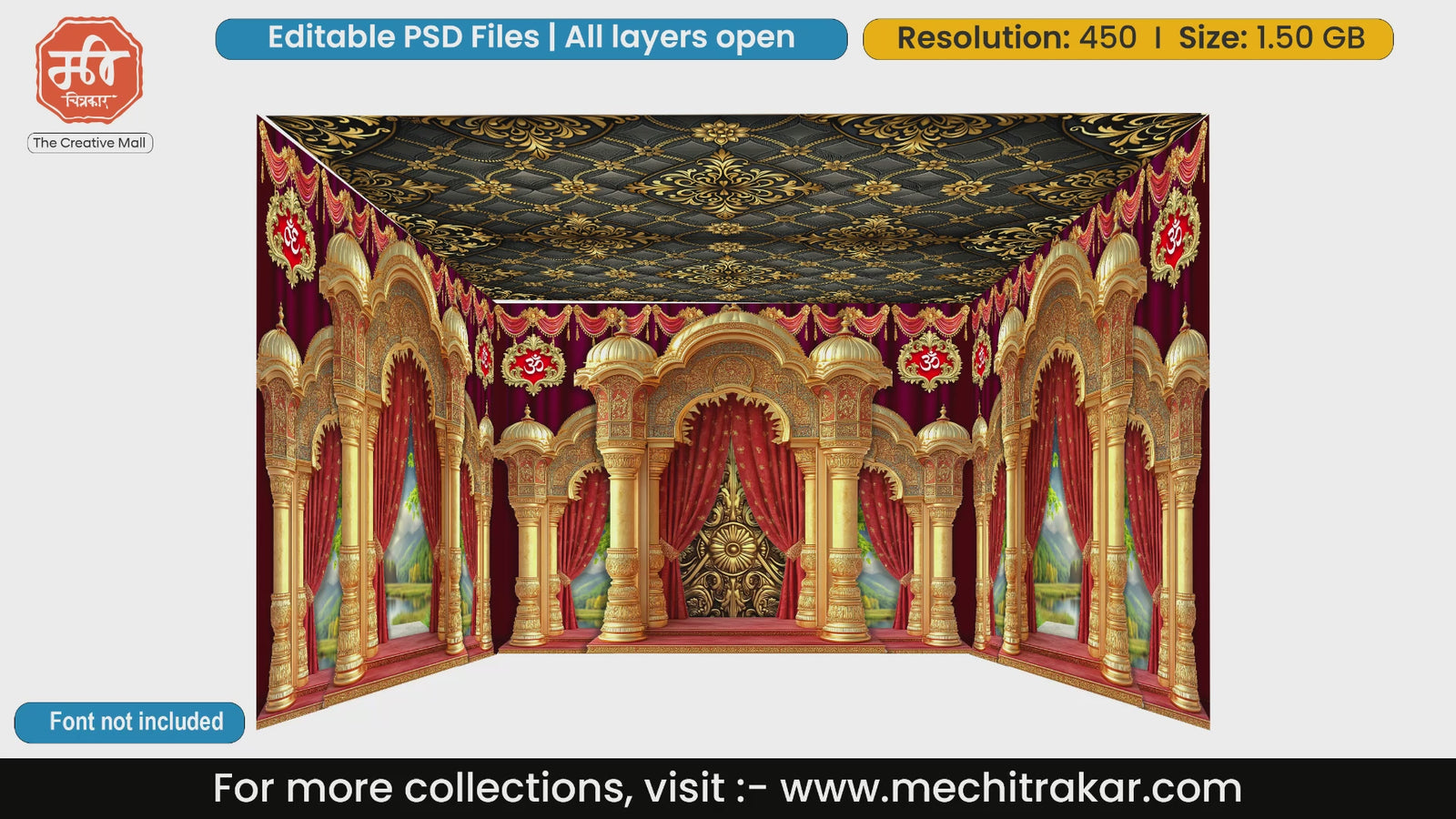 Divine golden pillars and nature 4 Side Decoration editable psd template