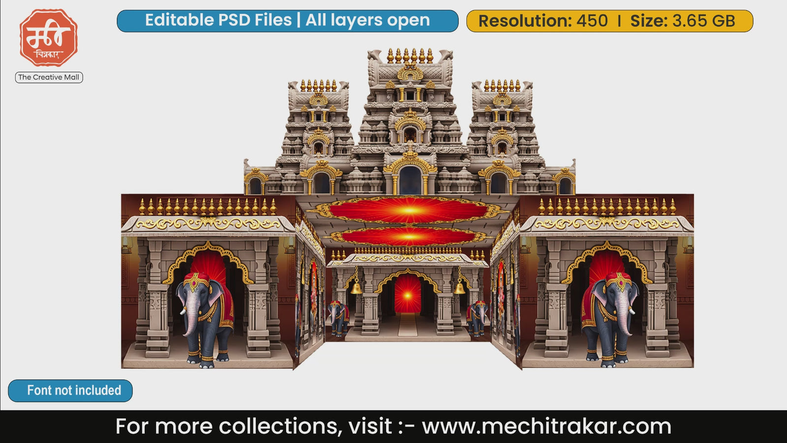 Ganesha Temple Mandap Kaman Editable PSD Backdrop Template for Pandal Decoration