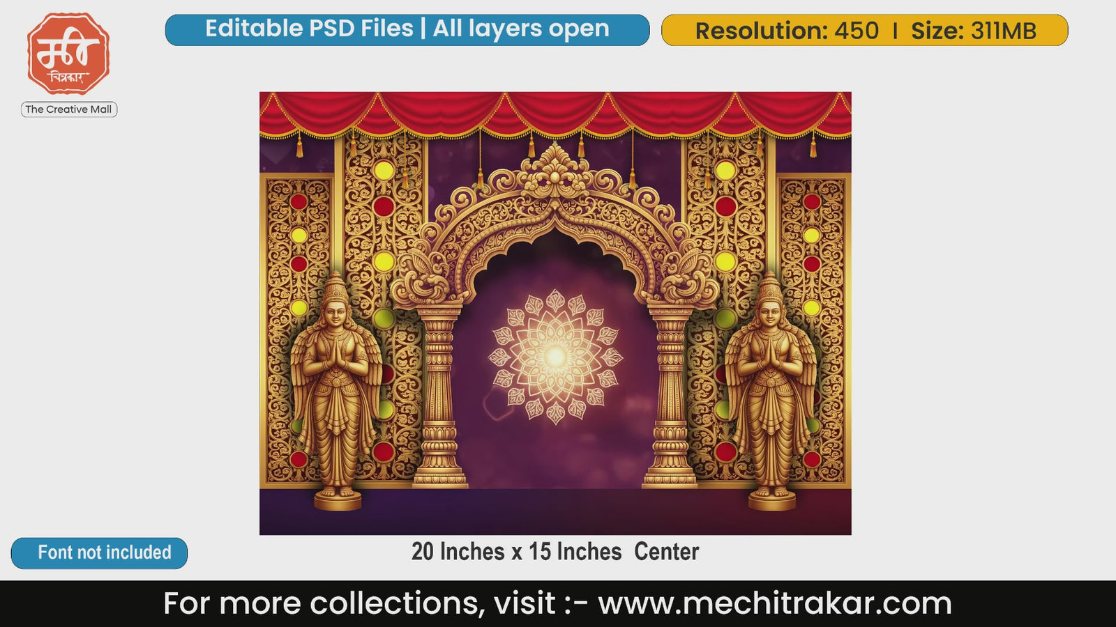Purple Mandala Temple with Guardian Statues Editable PSD Template