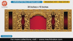 Deep red and golden traditional South Indian style carved pillars backdrop editable PSD template with mythological figures.