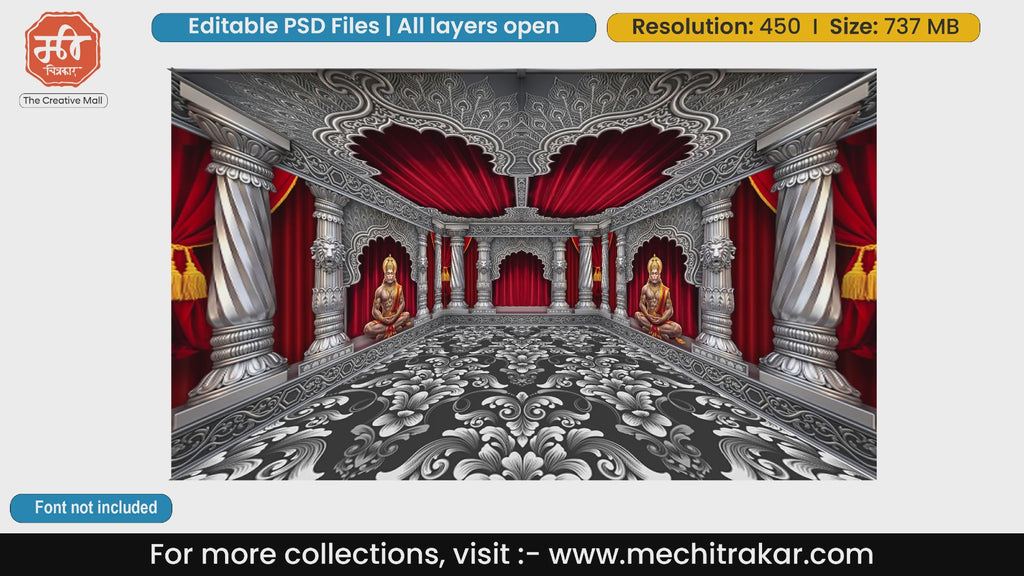 Lord Hanuman Silver Divine Pandal Decoration Editable PSD Template for Print Media