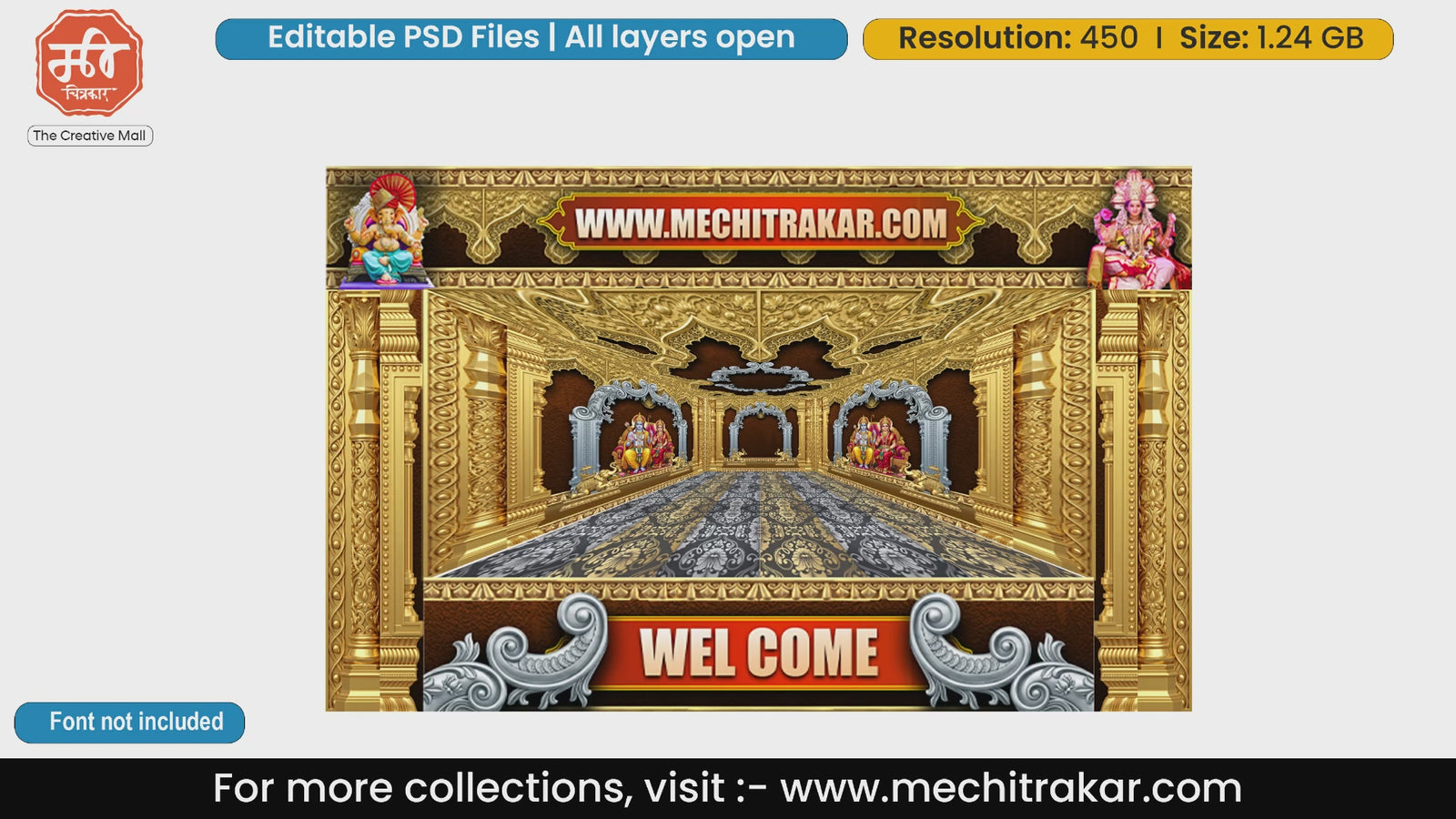 Silver Gold Temple Pillar Festive Backdrop Editable PSD