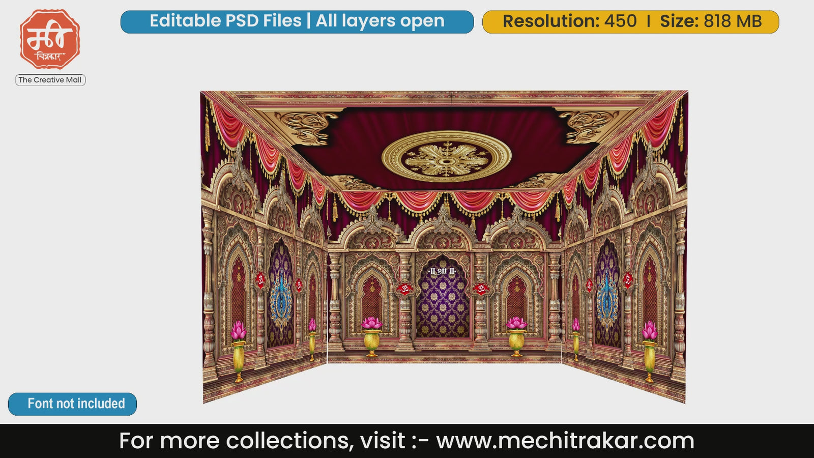 Maroon archway with pink lotus pots 4 Side Decoration editable psd template for graphic designers.