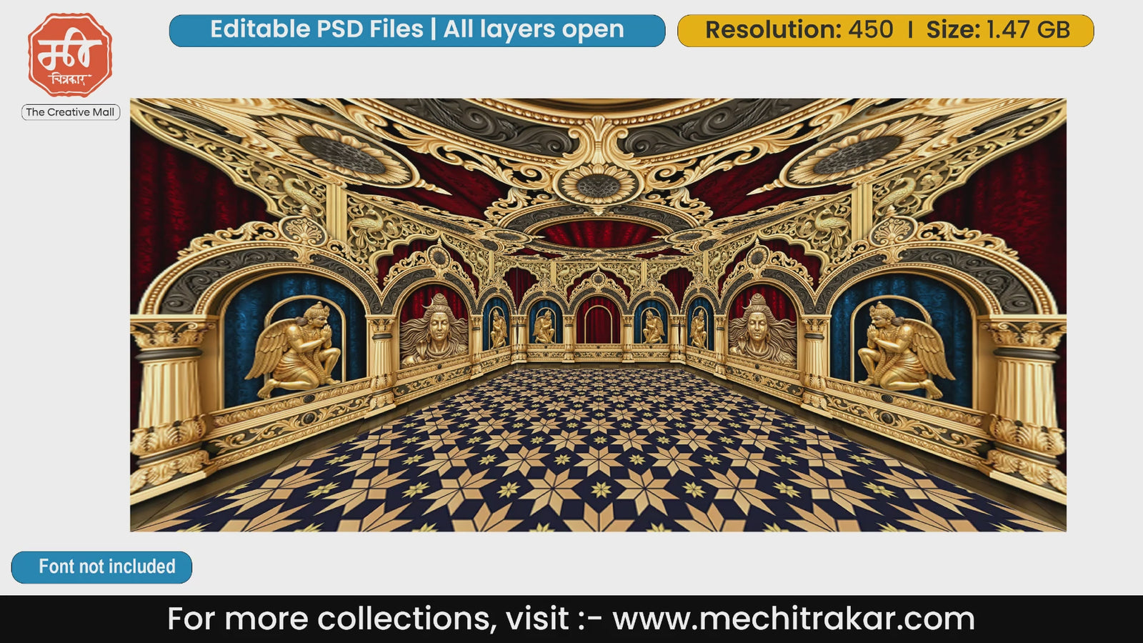 Golden Lord Shiva Palace with Winged Devotee Statues – Editable PSD Backdrop