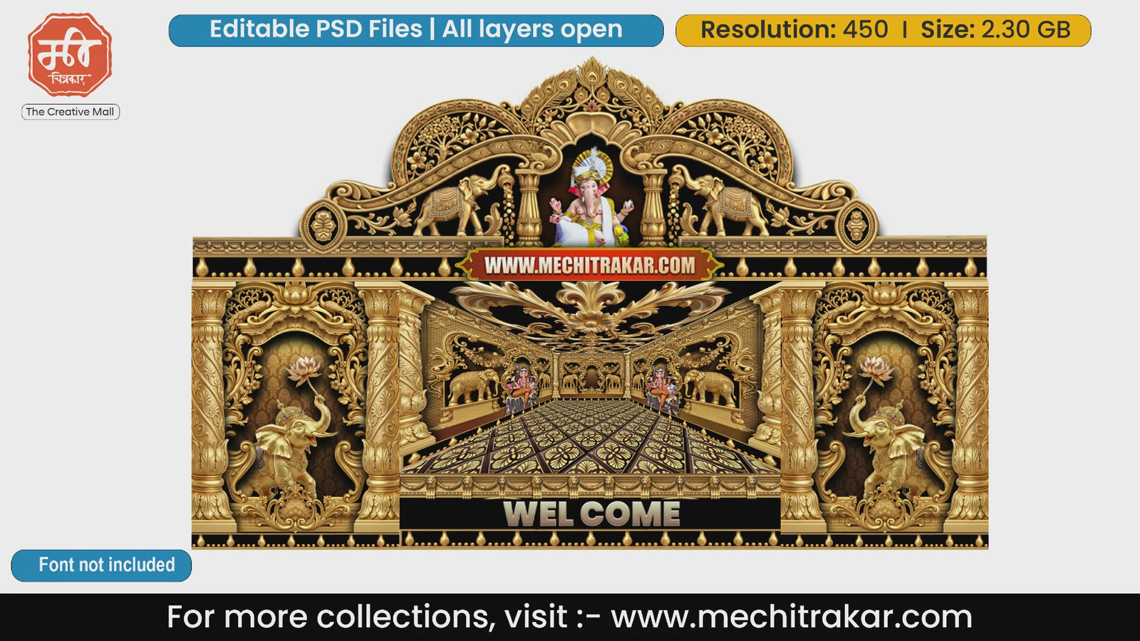 Golden Ganesha Royal Arch Mandap Editable PSD Template