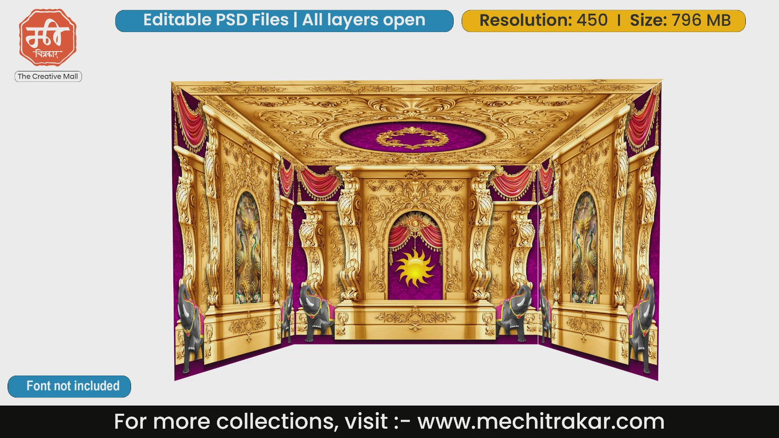 Radiant sun motif 4 Side Decoration editable psd template