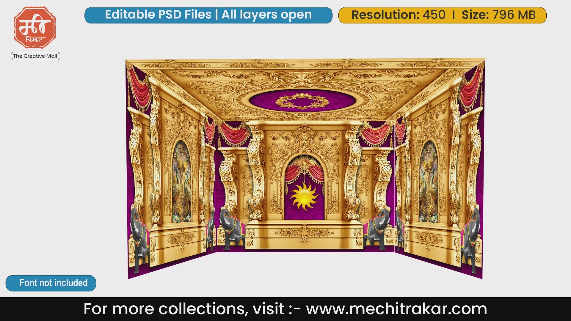 Radiant sun motif 4 Side Decoration editable psd template
