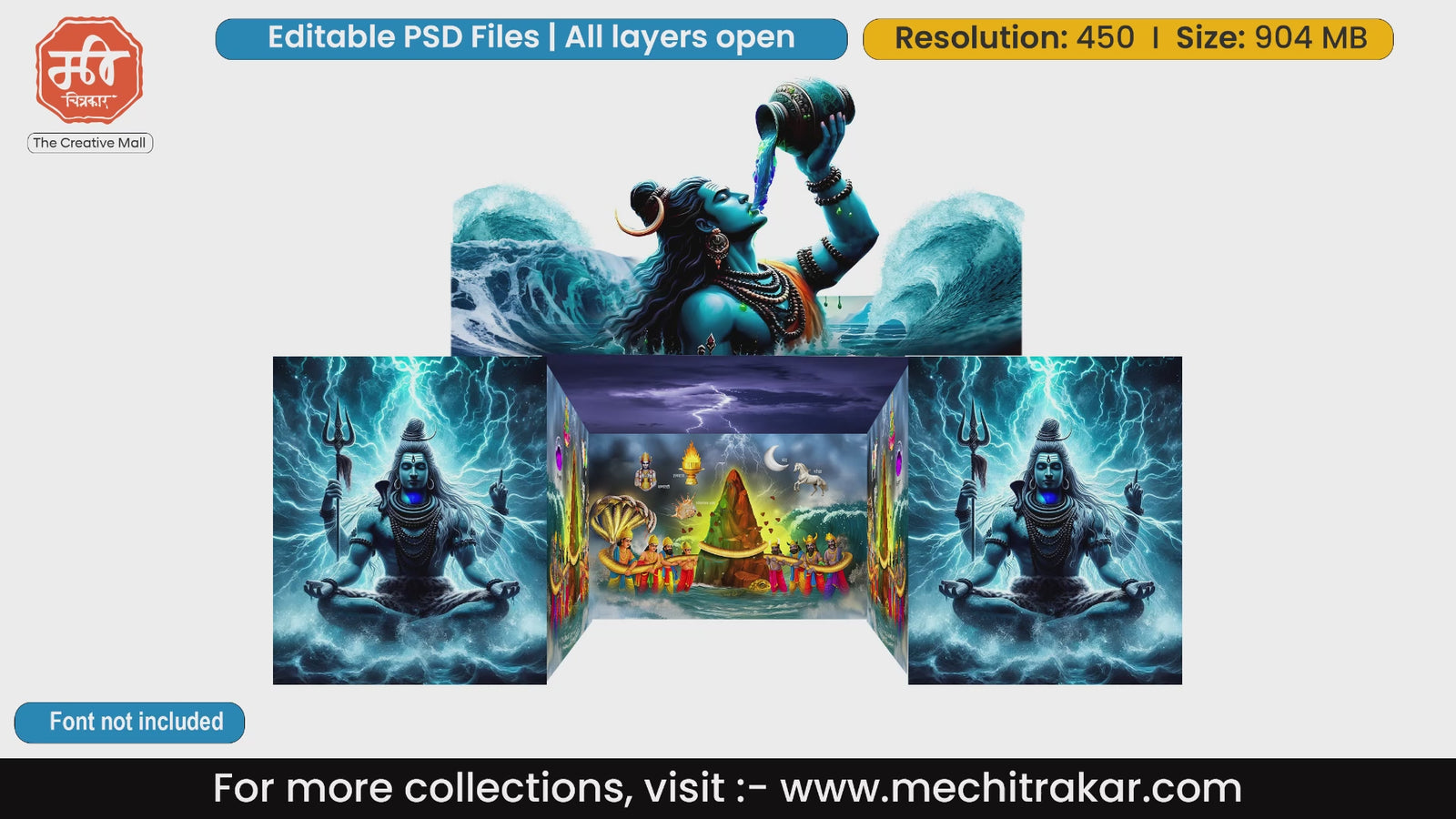 Lord Shiva ocean churning theme 5 Side Decoration editable psd template for religious stages