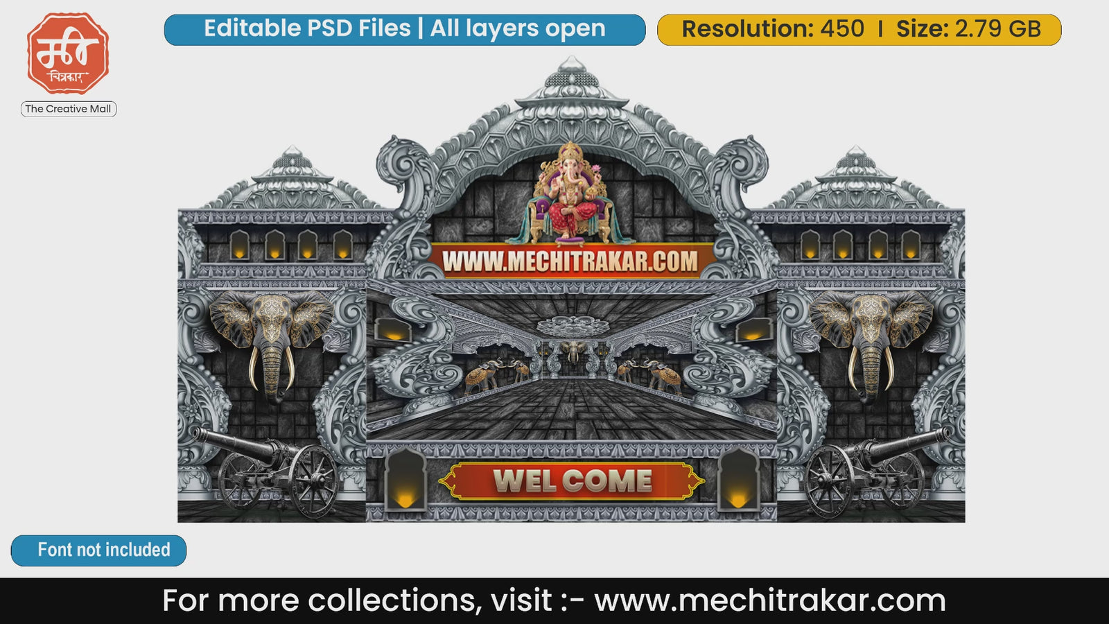 Stone Fortress Silver Lord Ganesha Themed Editable PSD Print Media Template