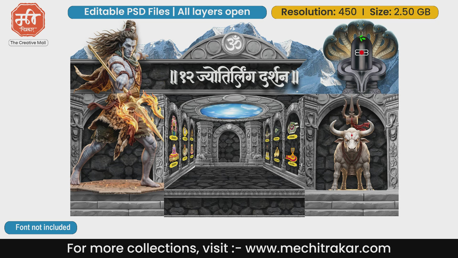 Jyotirlinga Shiva Editable PSD Backdrop Template for Pandal Decoration