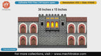 Historic fort exterior editable PSD template featuring illuminated Jharokha balconies and arched wooden doors.