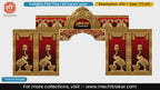 Red and gold Dussehra entry gate template featuring majestic elephants holding lamps.