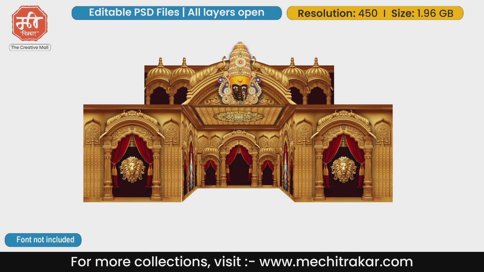 Grand golden temple Mahalaxmi design in a 5 Side Decoration editable psd template