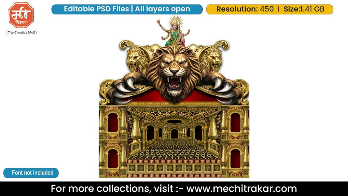 Adishakti Maa Ambika: Roaring Lion Throne Editable Social PSD Template for Designers