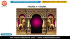 Crowned Golden Lions Editable PSD Backdrop Template | Magenta Glow Royal Arcade Pandal Decoration Design