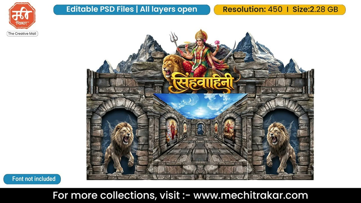 Editable PSD File: Simhavahini Maa Durga Himalayan Stone Fort Social Media Decoration