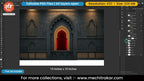Fort Stone Wall Golden Pillars Editable PSD Backdrop Template | Red Velvet Niche Royal Stage Design
