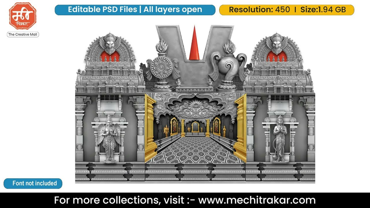 Editable PSD File: Bhagwan Shri Vishnu Balaji Silver Gopuram Social Media Decoration