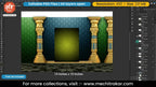 Emerald Arch Gold Blue Pillars Editable PSD Backdrop Template | Hanging Bells Pandal Decoration Design
